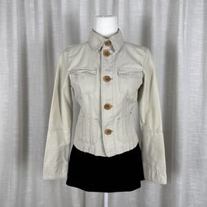 Kali Wear Jacket Womens Small Beige Button Front Utility Cotton Twill Short